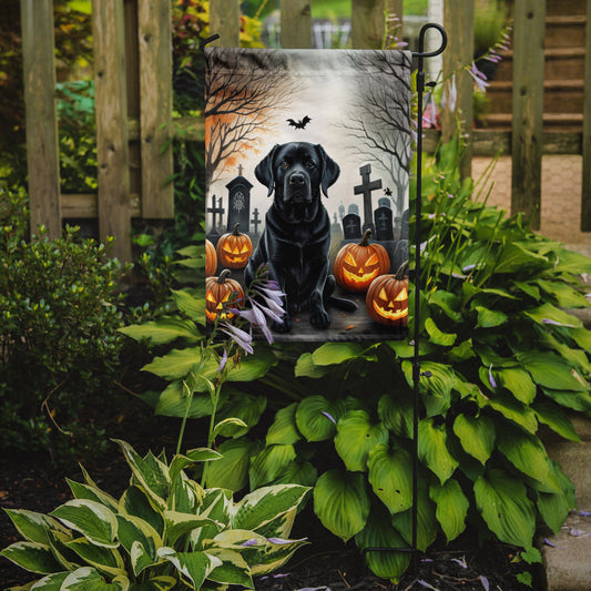 Black Labrador Retriever Spooky Halloween Garden Flag – Dog in Cemetery Scene