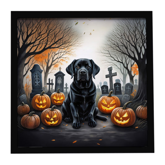 Black Labrador Retriever Spooky Halloween Framed Metal Print