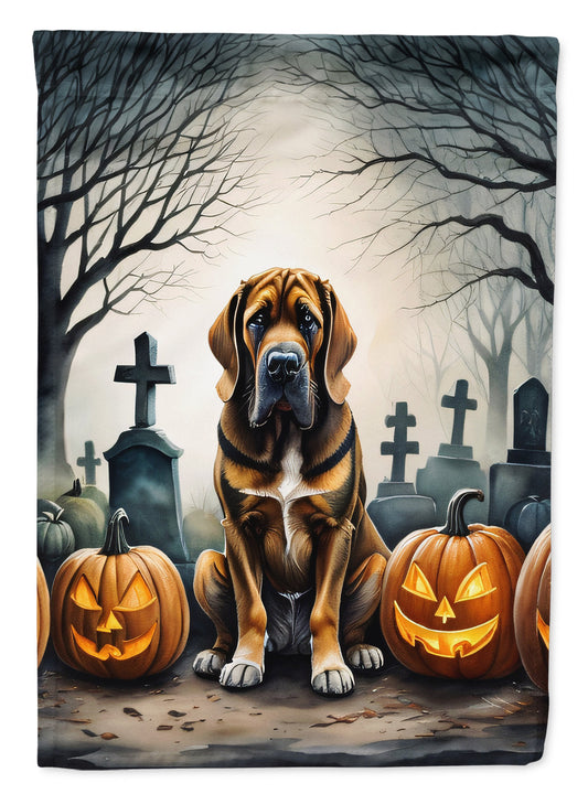 Bloodhound Spooky Halloween Garden Flag – Dog in Cemetery Scene