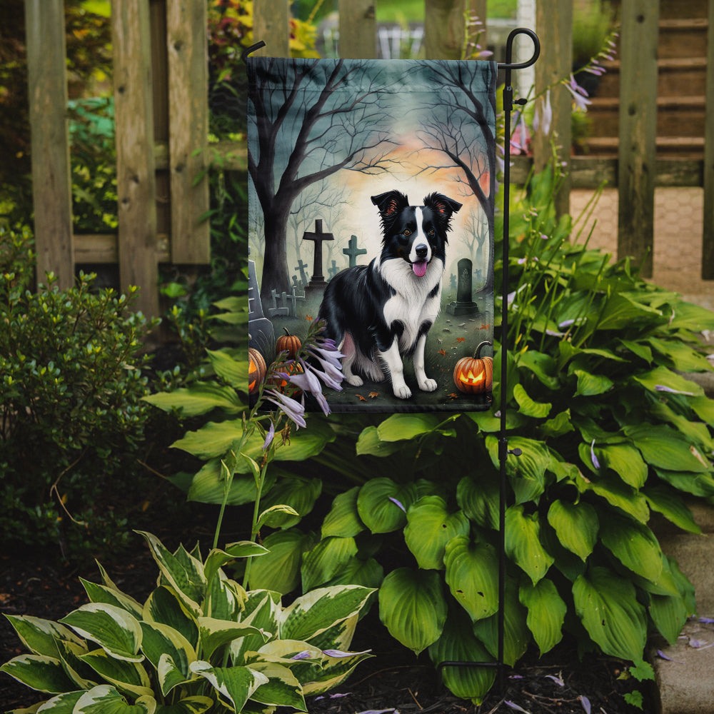 Border Collie Spooky Halloween Garden Flag – Dog in Cemetery Scene