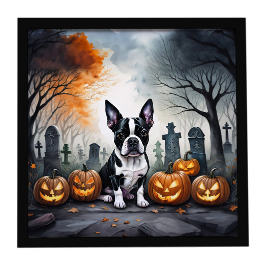 Boston Terrier Spooky Halloween Framed Metal Print