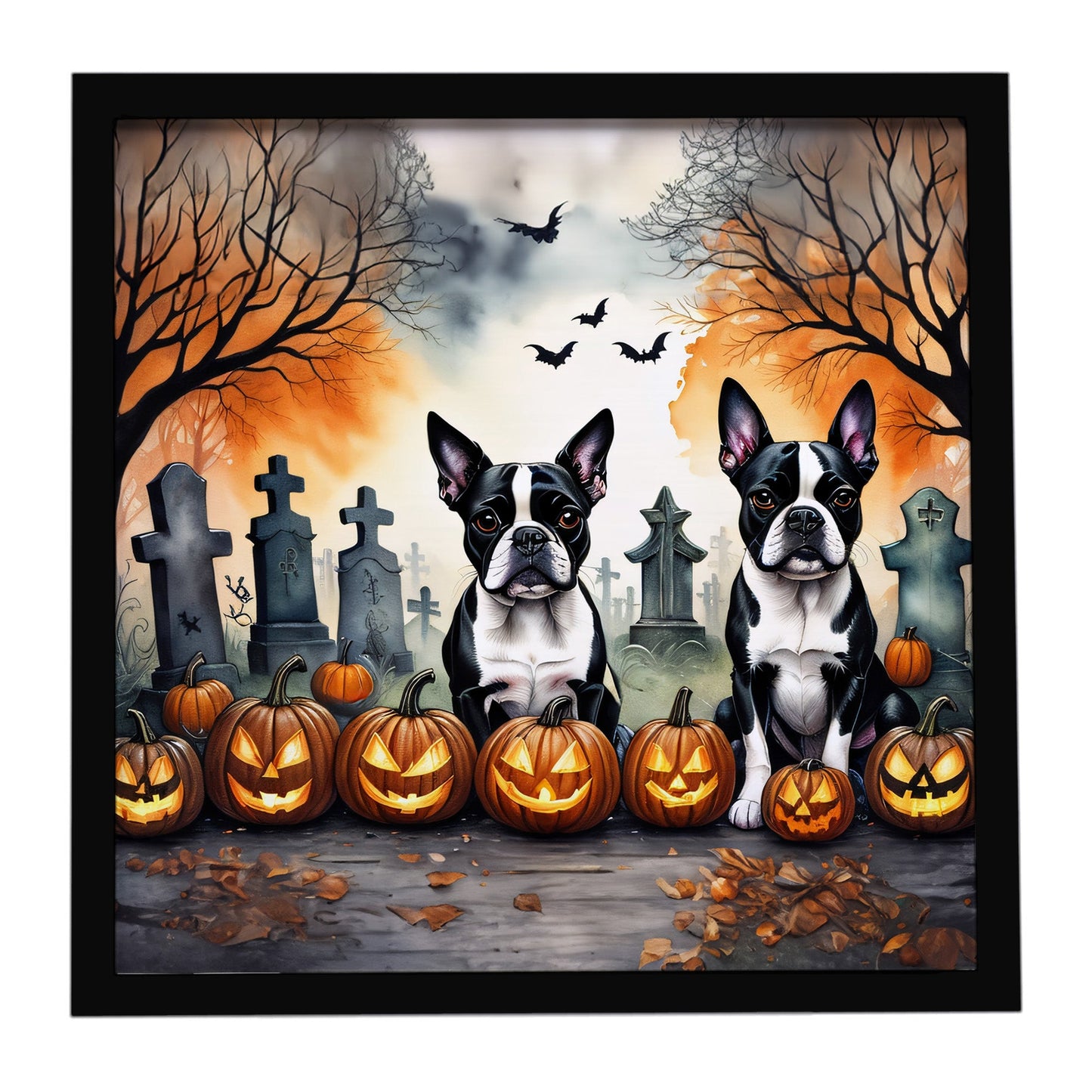 Boston Terrier Spooky Halloween Framed Metal Print