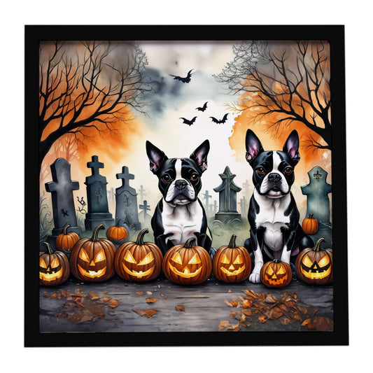 Boston Terrier Spooky Halloween Framed Metal Print
