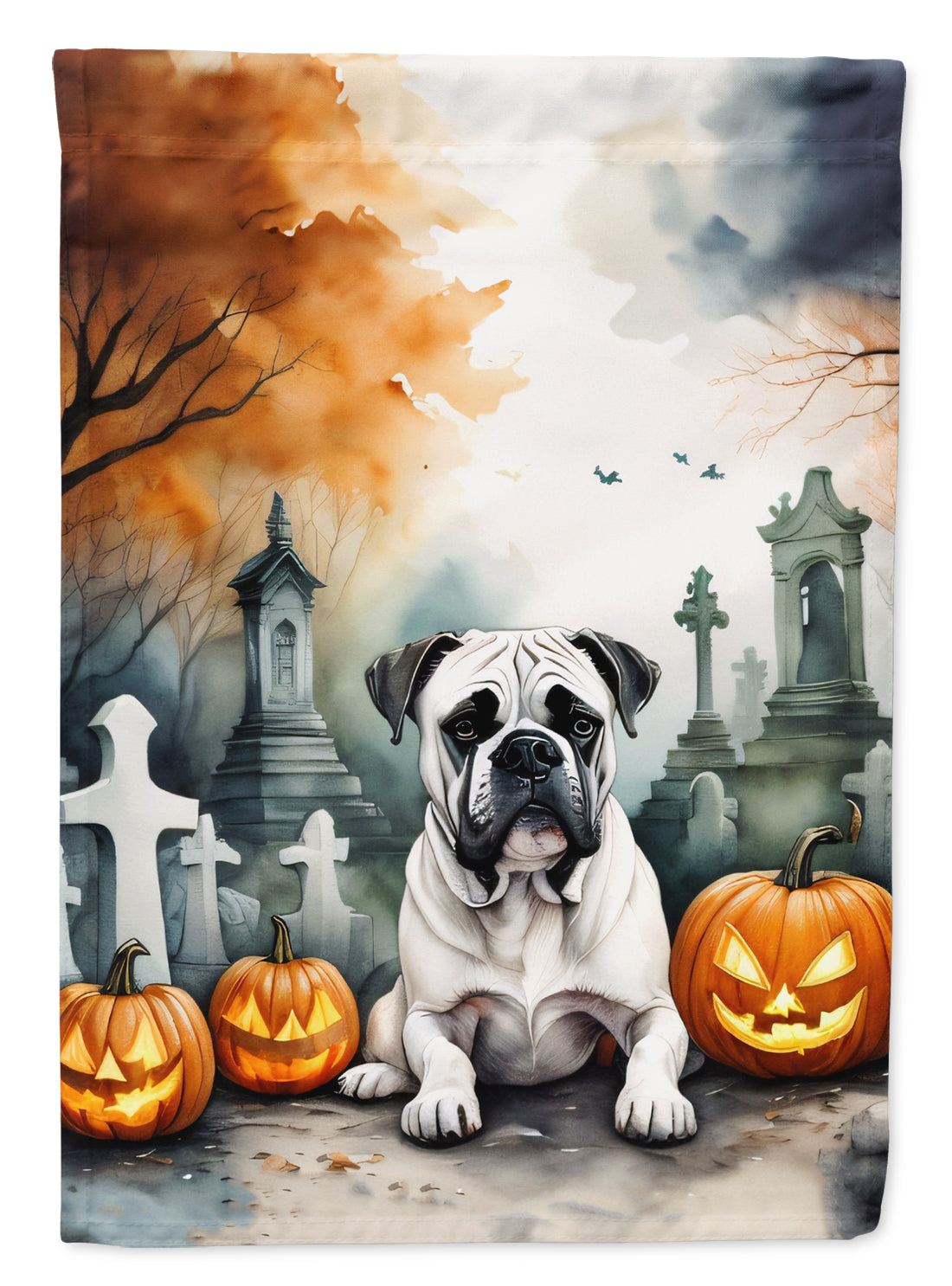 Boxer Spooky Halloween Garden Flag – Dog in Cemetery Scene