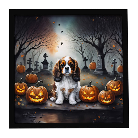 Cavalier Spaniel Spooky Halloween Framed Metal Print