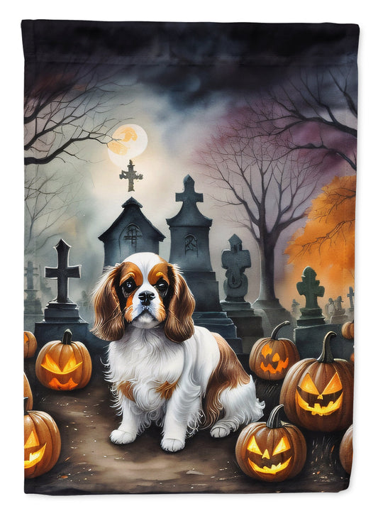 Cavalier Spaniel Spooky Halloween Garden Flag – Dog in Cemetery Scene