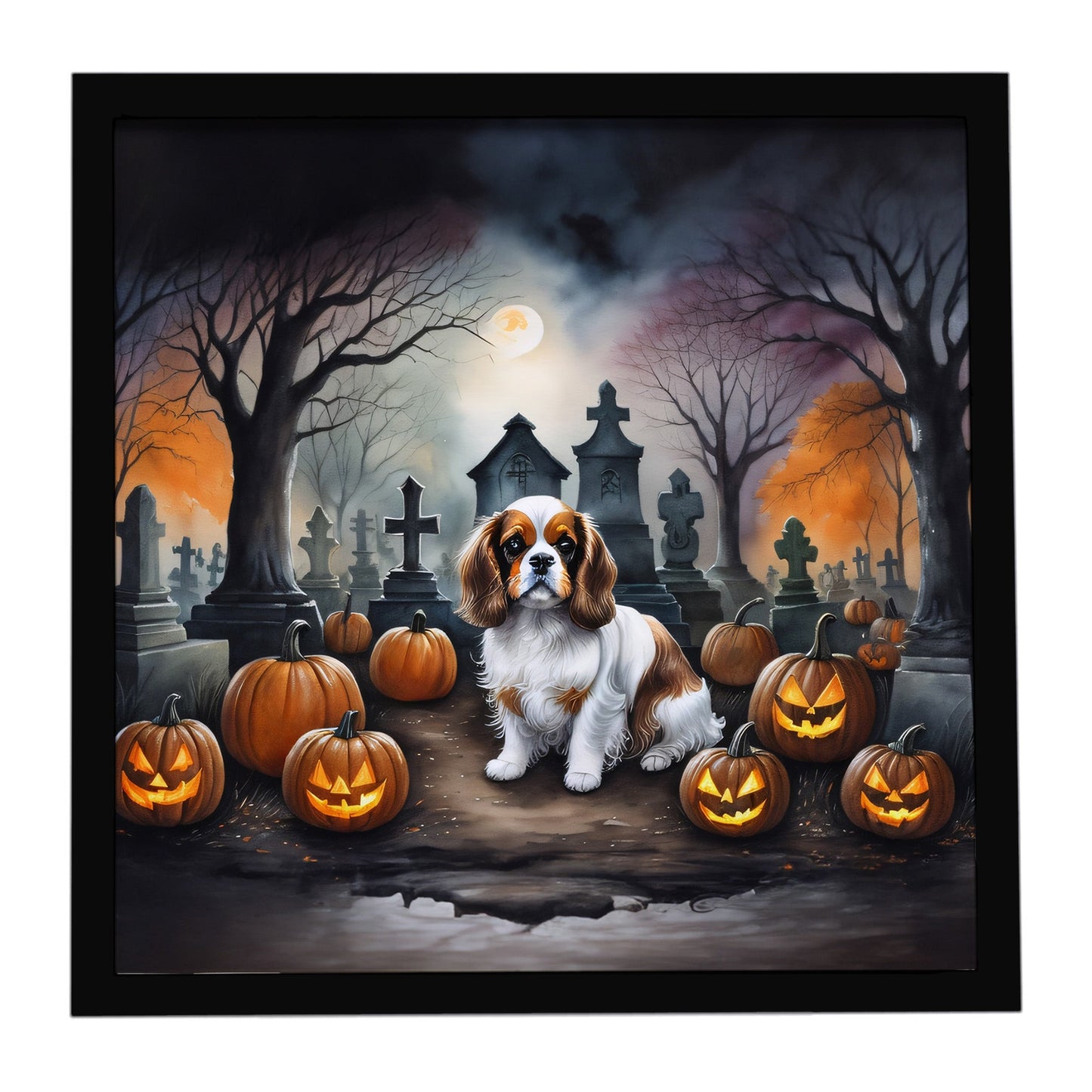 Cavalier Spaniel Spooky Halloween Framed Metal Print