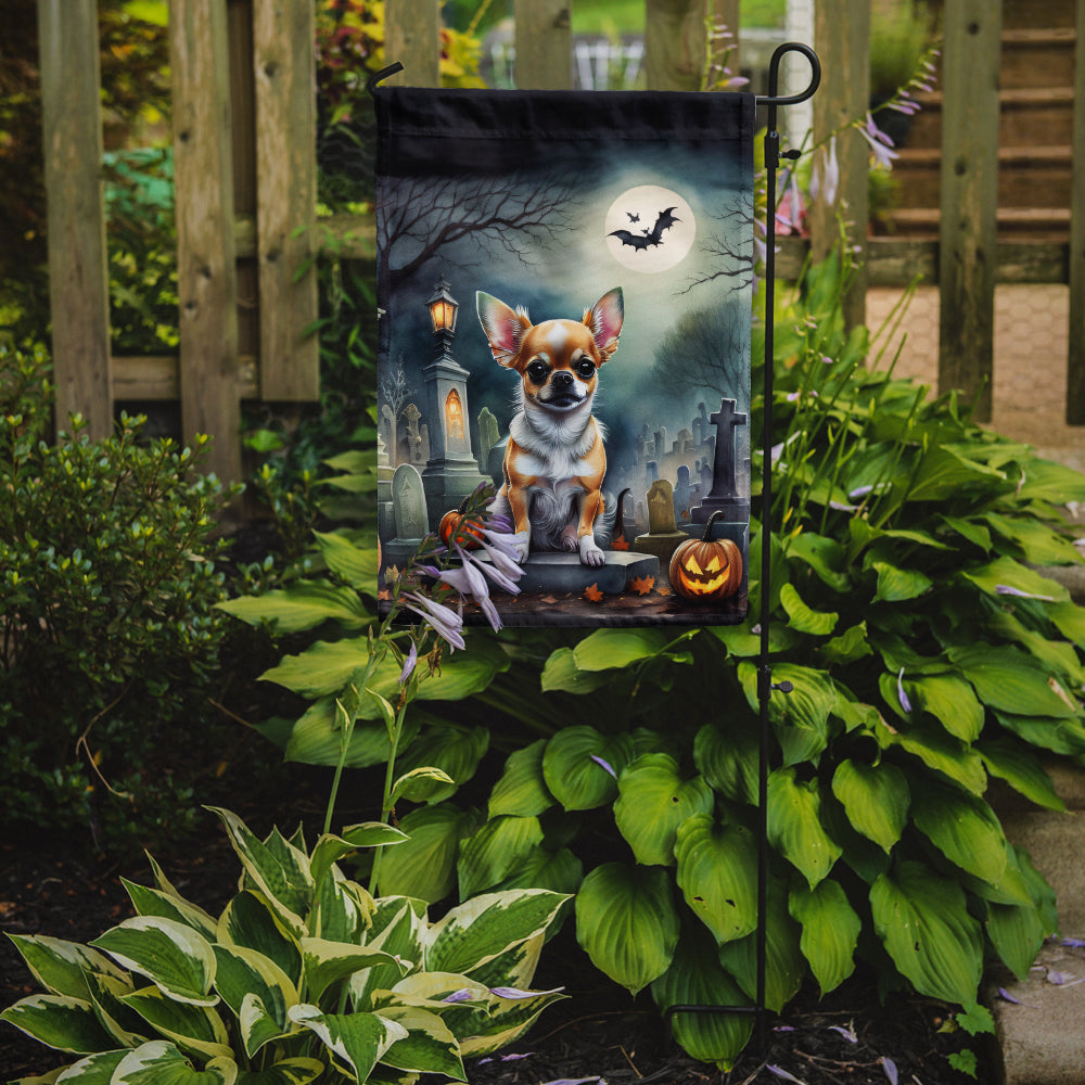 Chihuahua Spooky Halloween Garden Flag – Dog in Cemetery Scene