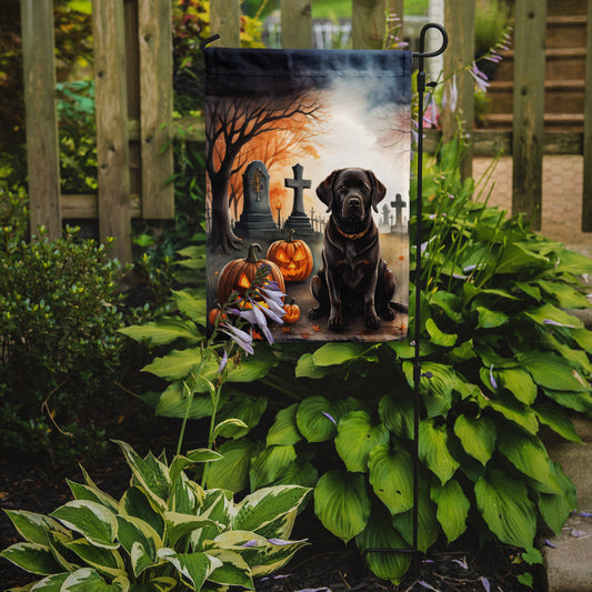 Chocolate Labrador Retriever Spooky Halloween Garden Flag – Dog in Cemetery Scene