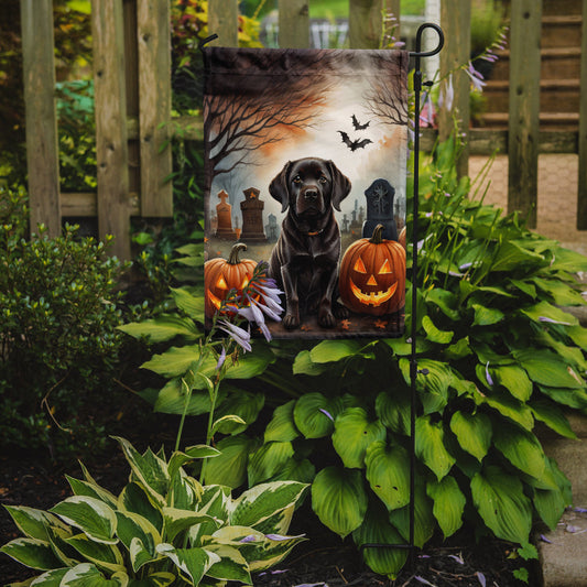 Chocolate Labrador Retriever Spooky Halloween Garden Flag – Dog in Cemetery Scene
