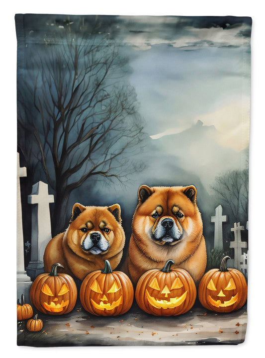 Chow Chow Spooky Halloween Garden Flag – Dog in Cemetery Scene
