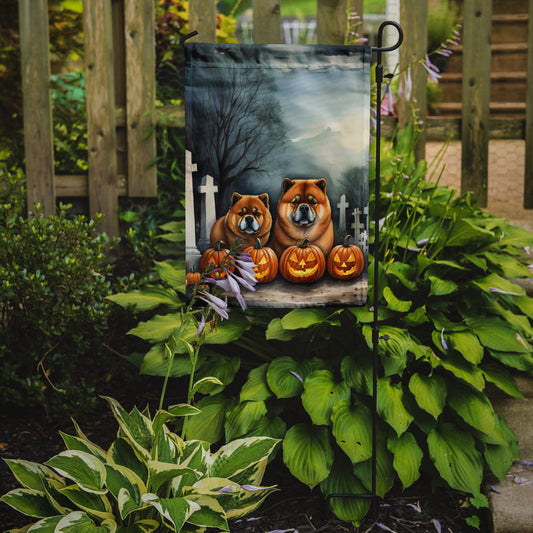 Chow Chow Spooky Halloween Garden Flag – Dog in Cemetery Scene