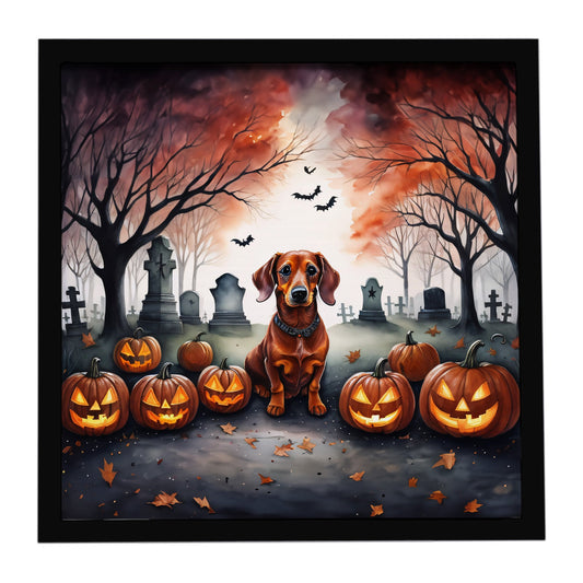Dachshund Spooky Halloween Framed Metal Print