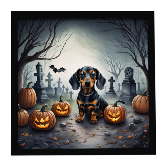 Dachshund Spooky Halloween Framed Metal Print