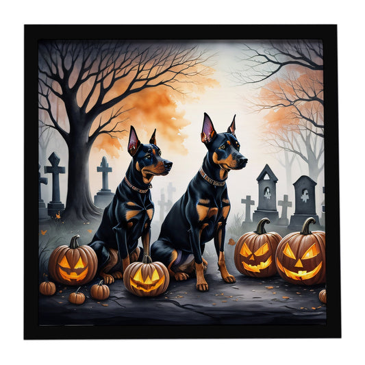 Doberman Pinscher Spooky Halloween Framed Metal Print