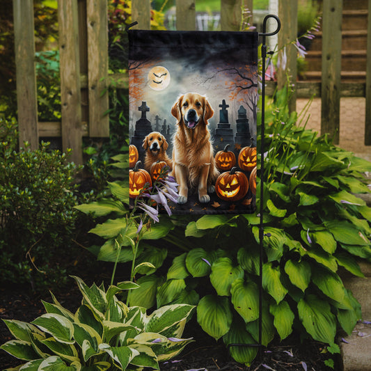 Golden Retriever Spooky Halloween Garden Flag – Dog in Cemetery Scene