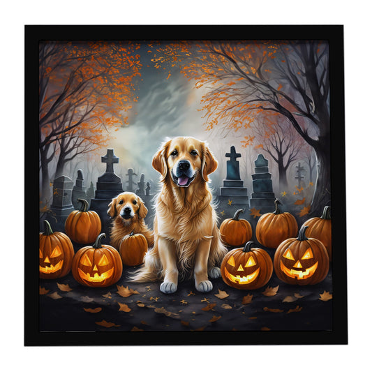 Golden Retriever Spooky Halloween Framed Metal Print