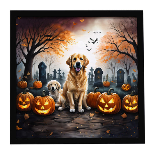 Golden Retriever Spooky Halloween Framed Metal Print