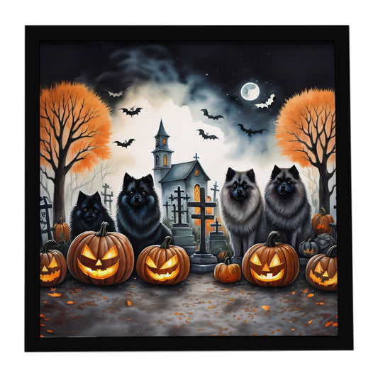 Keeshond Spooky Halloween Framed Metal Print