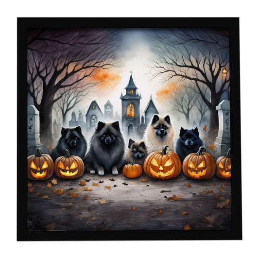 Keeshond Spooky Halloween Framed Metal Print