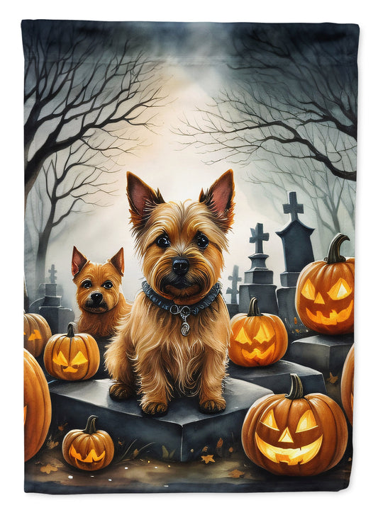 Norwich Terrier Spooky Halloween Garden Flag – Dog in Cemetery Scene