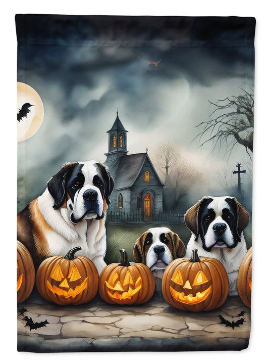 Saint Bernard Spooky Halloween Garden Flag – Dog in Cemetery Scene