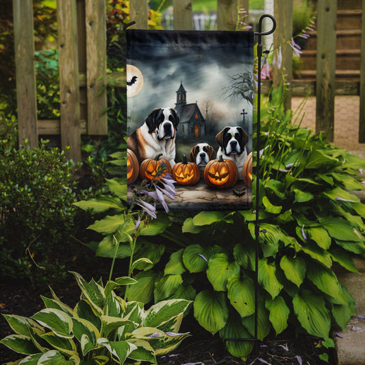 Saint Bernard Spooky Halloween Garden Flag – Dog in Cemetery Scene