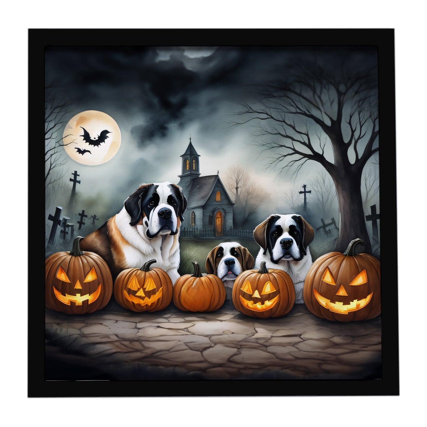 Saint Bernard Spooky Halloween Framed Metal Print