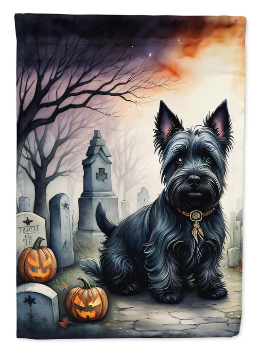 Scottish Terrier Spooky Halloween Garden Flag – Dog in Cemetery Scene