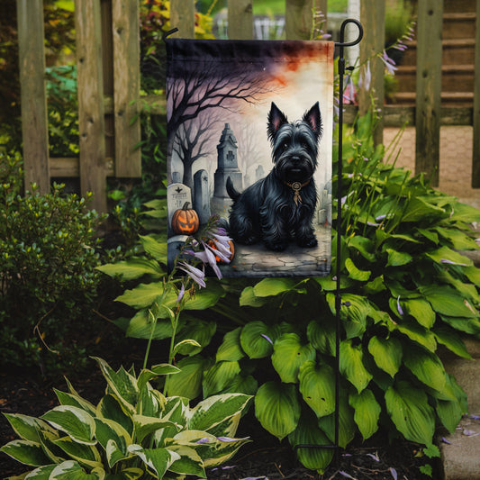 Scottish Terrier Spooky Halloween Garden Flag – Dog in Cemetery Scene