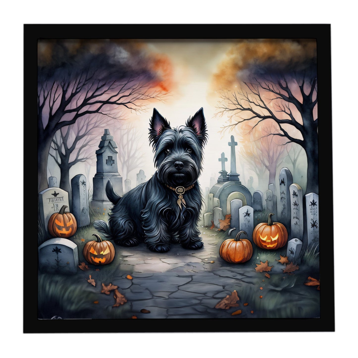 Scottish Terrier Spooky Halloween Framed Metal Print