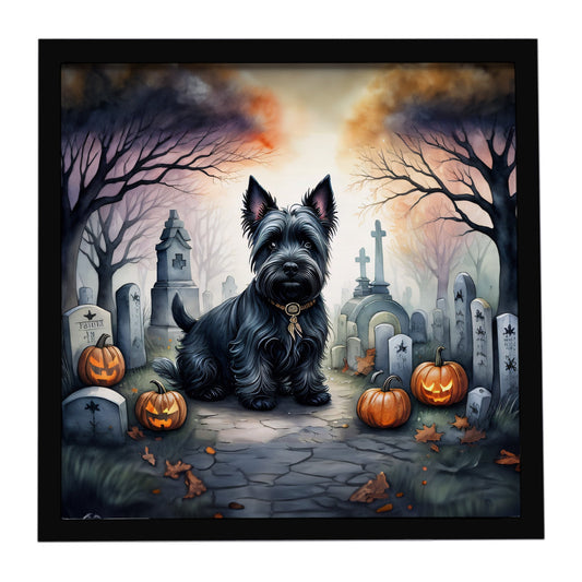 Scottish Terrier Spooky Halloween Framed Metal Print