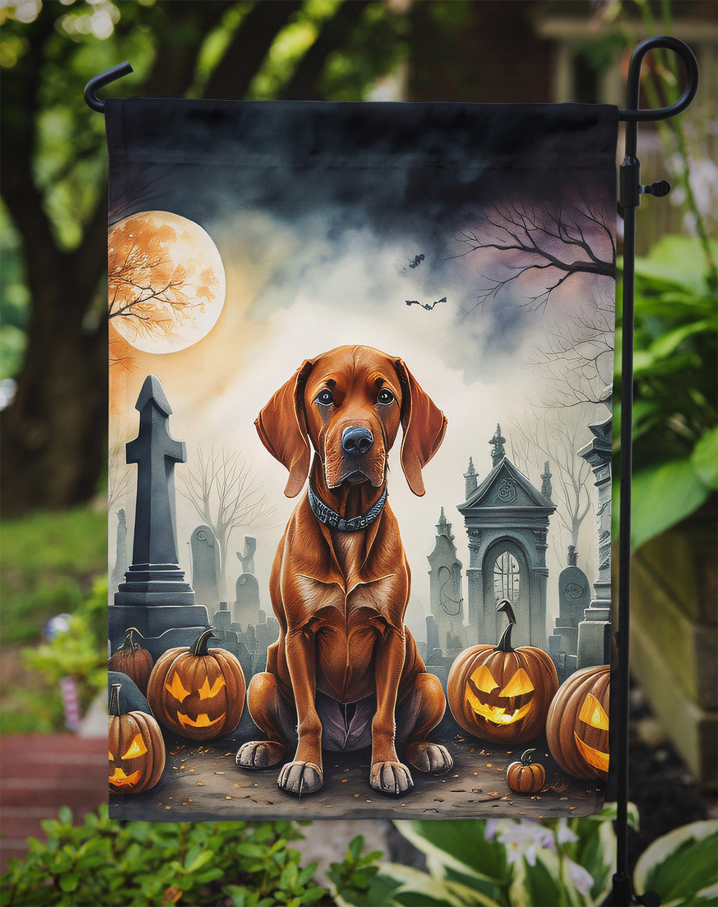 Vizsla Spooky Halloween Garden Flag – Dog in Cemetery Scene