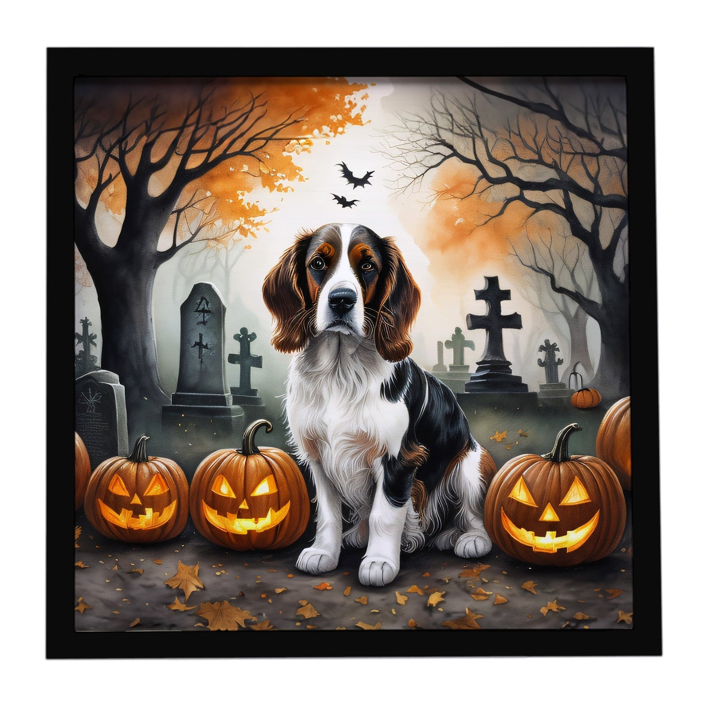 Welsh Springer Spaniel Spooky Halloween Framed Metal Print
