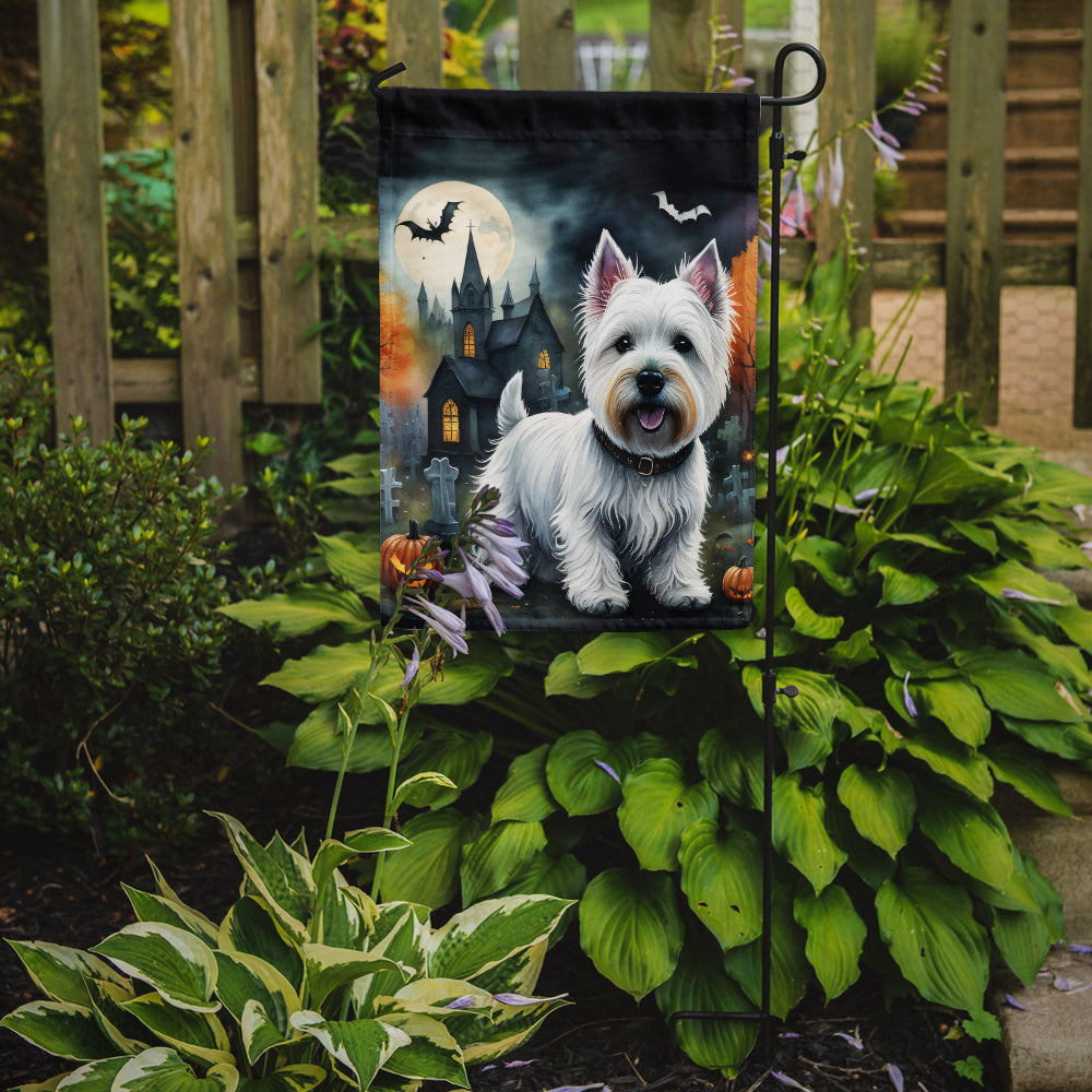 Westie Spooky Halloween Garden Flag – Dog in Cemetery Scene