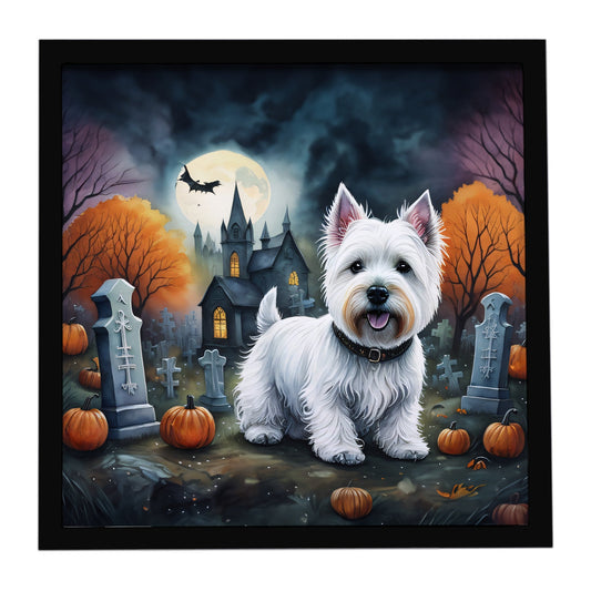 Westie Spooky Halloween Framed Metal Print