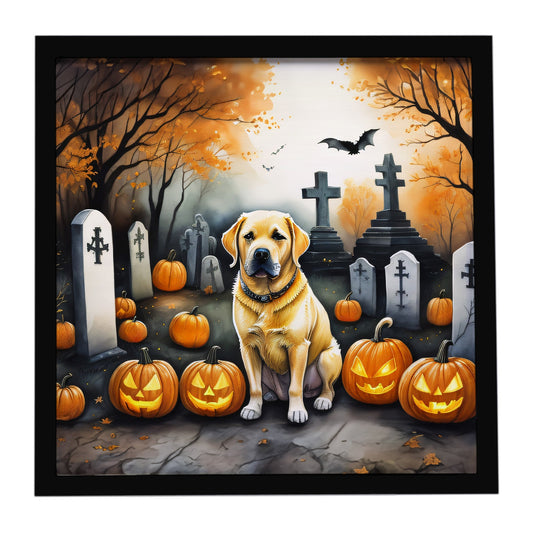 Yellow Labrador Retriever Spooky Halloween Framed Metal Print