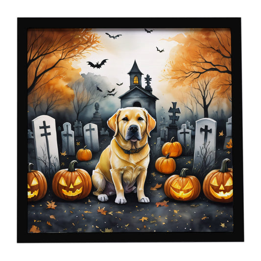 Yellow Labrador Retriever Spooky Halloween Framed Metal Print
