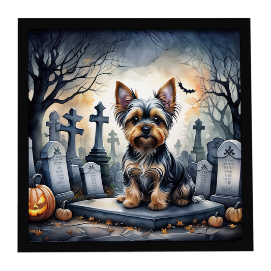 Yorkshire Terrier Spooky Halloween Framed Metal Print