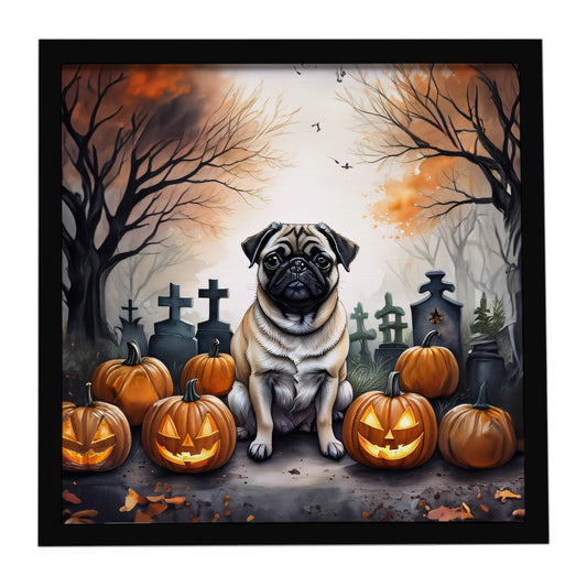 Fawn Pug Spooky Halloween Framed Metal Print