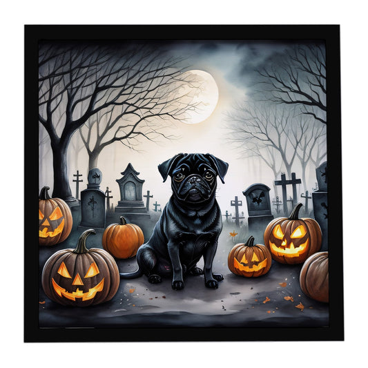 Black Pug Spooky Halloween Framed Metal Print