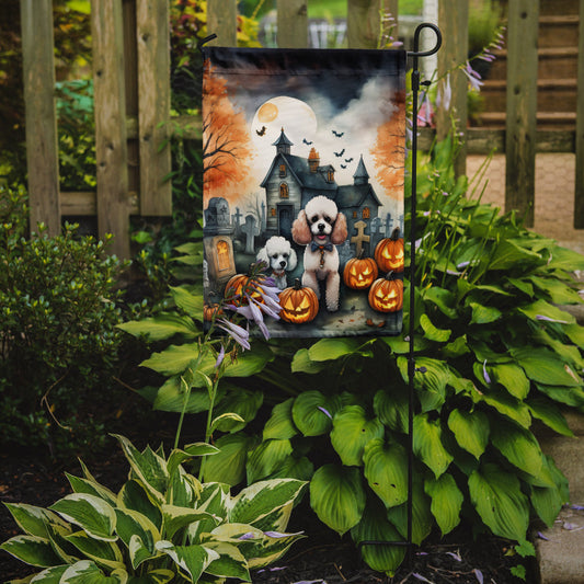 Poodle Spooky Halloween Garden Flag – Dog in Cemetery Scene