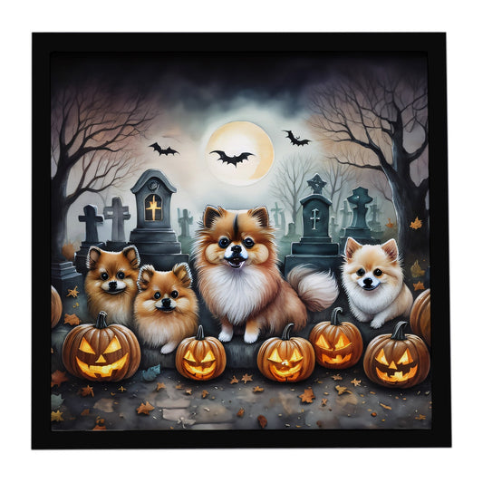 Pomeranian Spooky Halloween Framed Metal Print