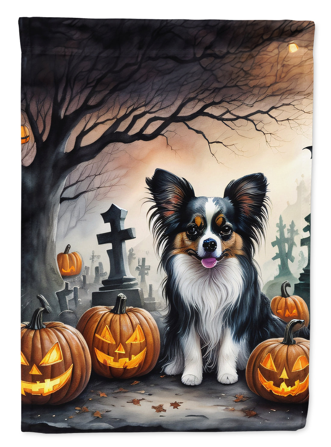 Papillon Spooky Halloween House Flag
