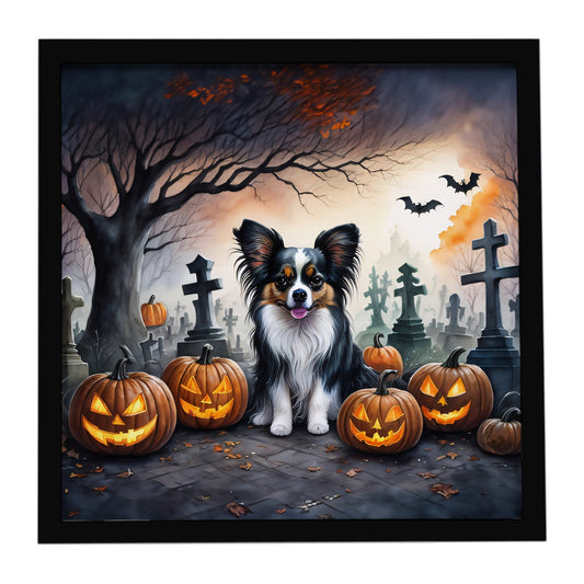 Papillon Spooky Halloween Framed Metal Print