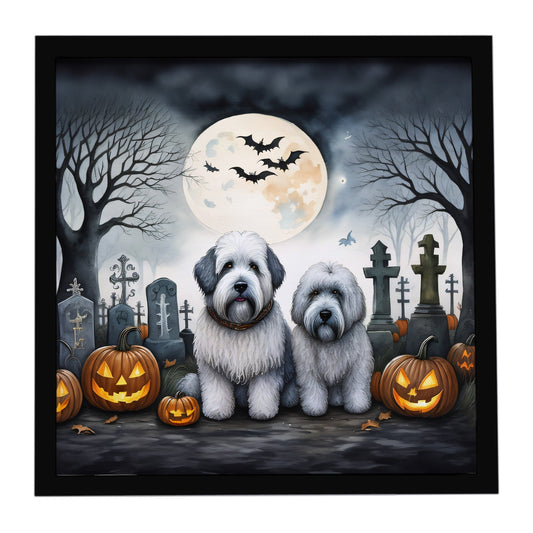Old English Sheepdog Spooky Halloween Framed Metal Print
