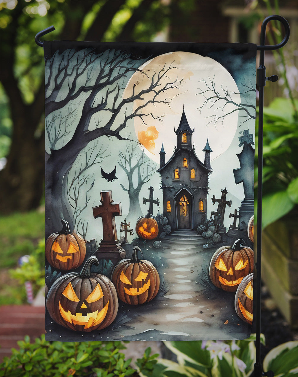 Graveyard Spooky Halloween Garden Flag – Outdoor Decorative Yard Flag