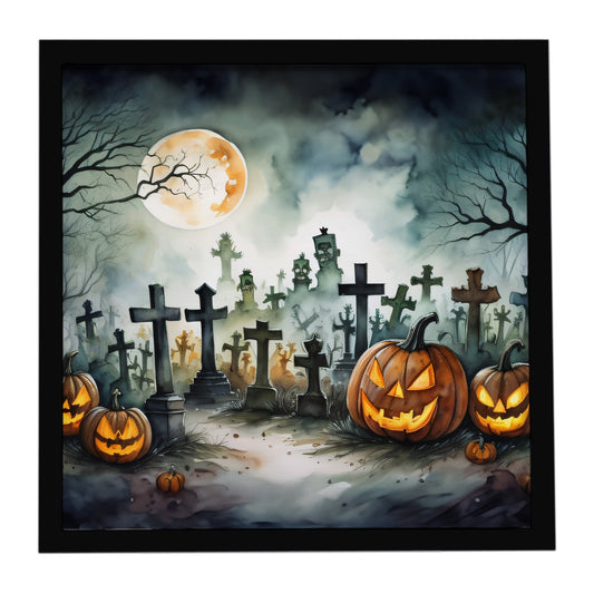 Graveyard Spooky Halloween Framed Metal Print