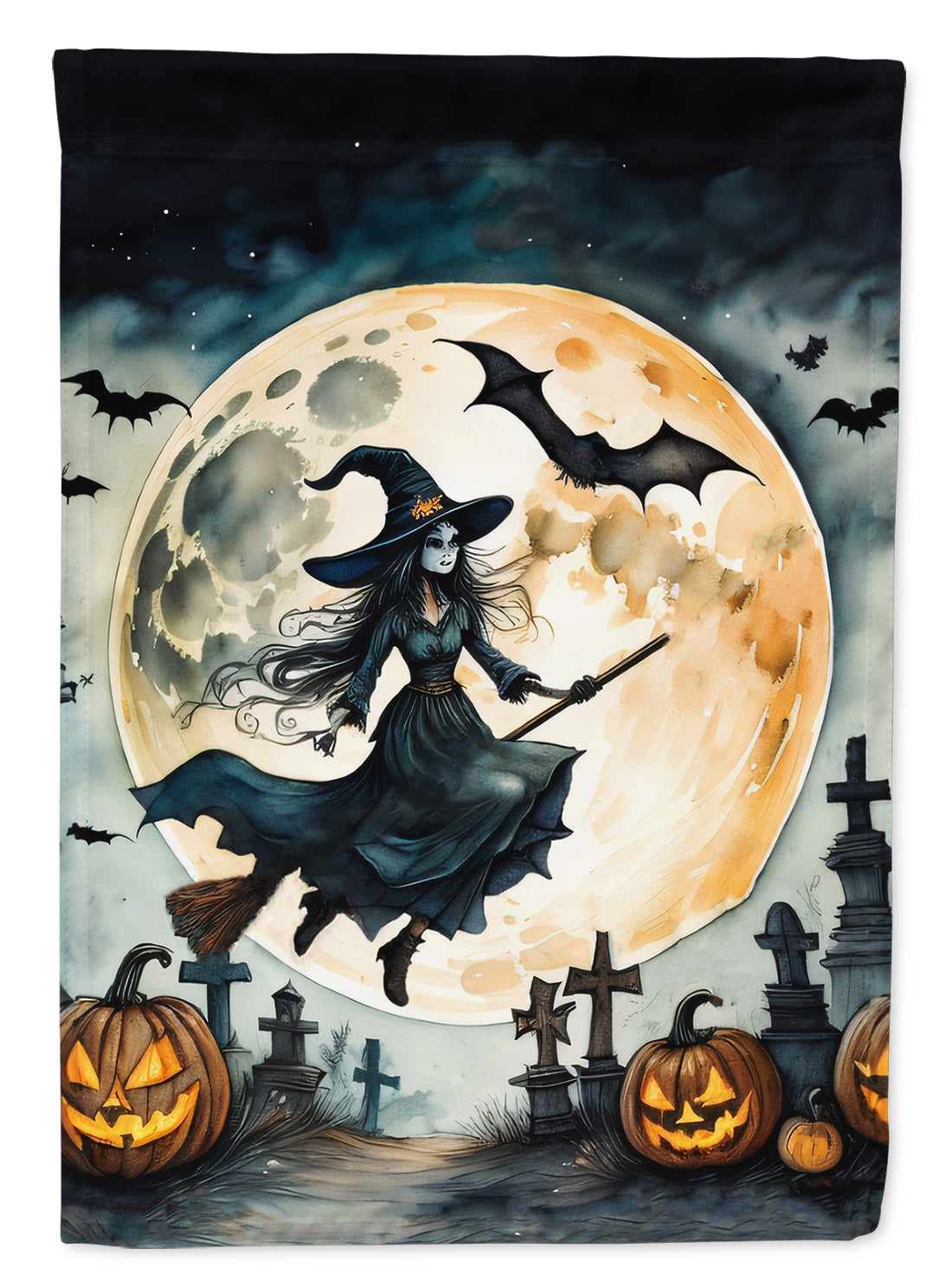 Flying Witch Spooky Halloween House Flag