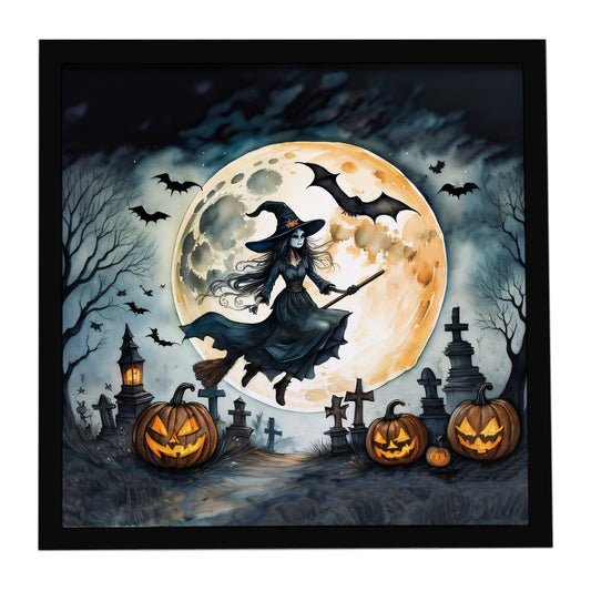 Flying Witch Spooky Halloween Framed Metal Print